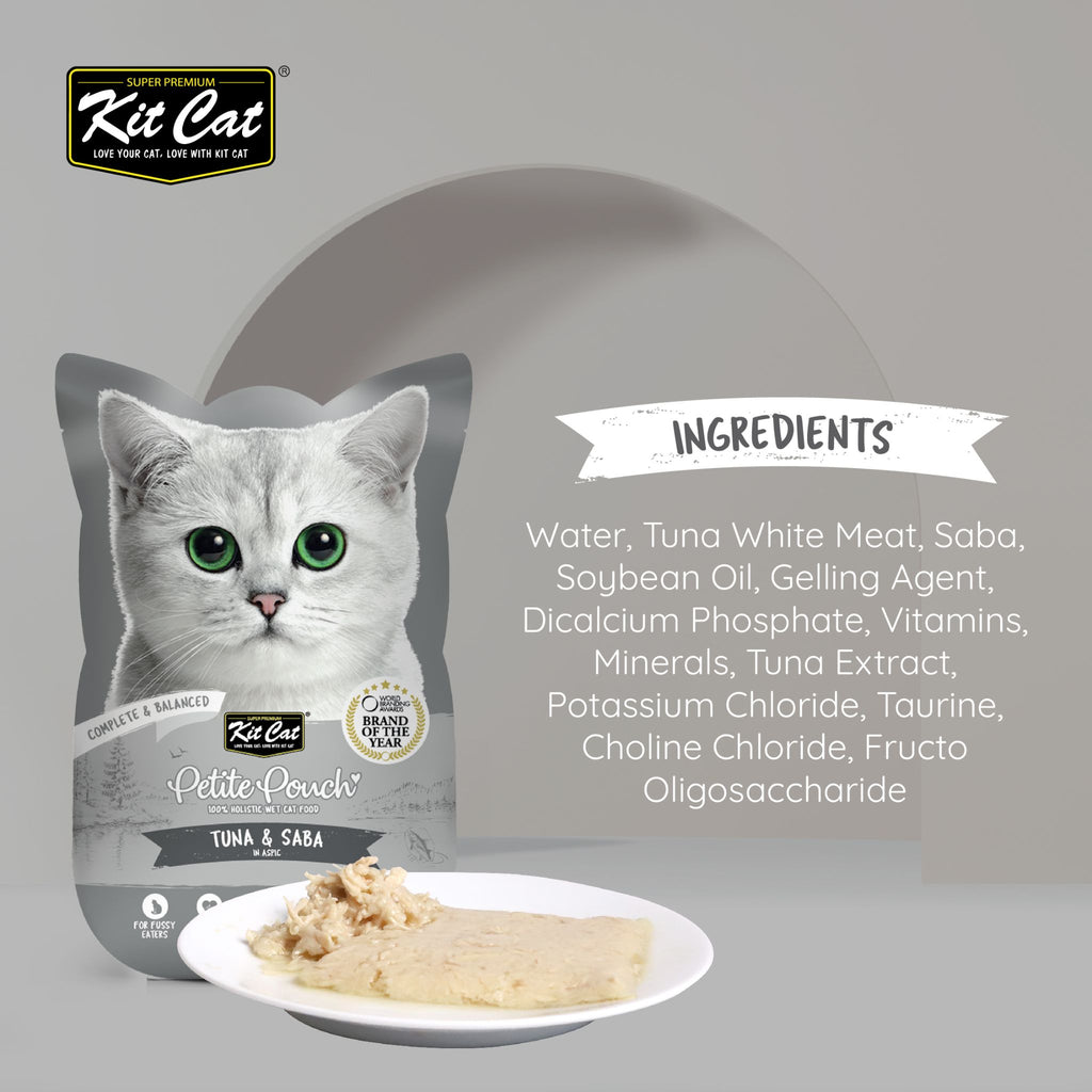 Kit Cat Petite Pouch Complete & Balanced Wet Cat Food - Tuna & Saba in Aspic (70g)