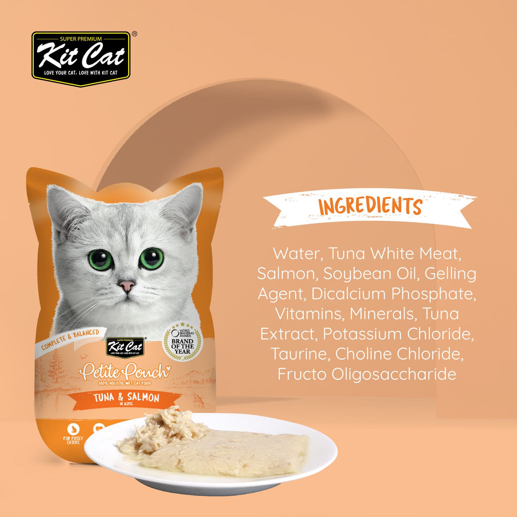 [CTN OF 24] Kit Cat Petite Pouch Complete & Balanced Wet Cat Food - Tuna & Salmon in Aspic (70g)