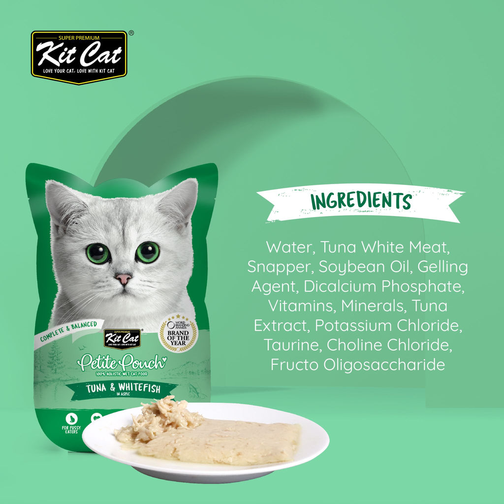 Kit Cat Petite Pouch Complete & Balanced Wet Cat Food - Tuna & Whitefish in Aspic (70g)