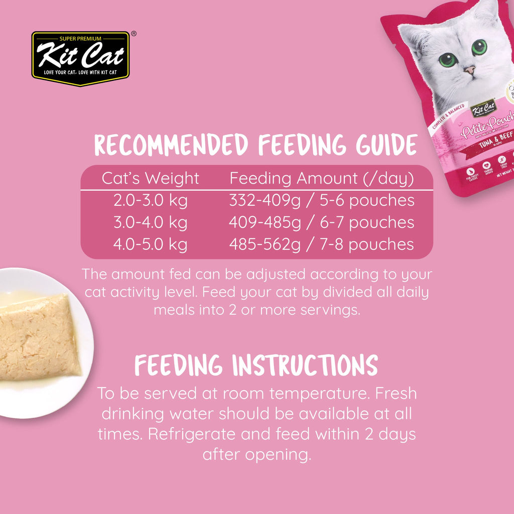 Kit Cat Petite Pouch Complete & Balanced Wet Cat Food - Tuna & Beef in Aspic (70g)