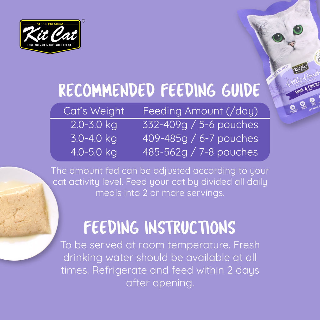 Kit Cat Petite Pouch Complete & Balanced Wet Cat Food - Tuna & Chicken in Aspic (70g)