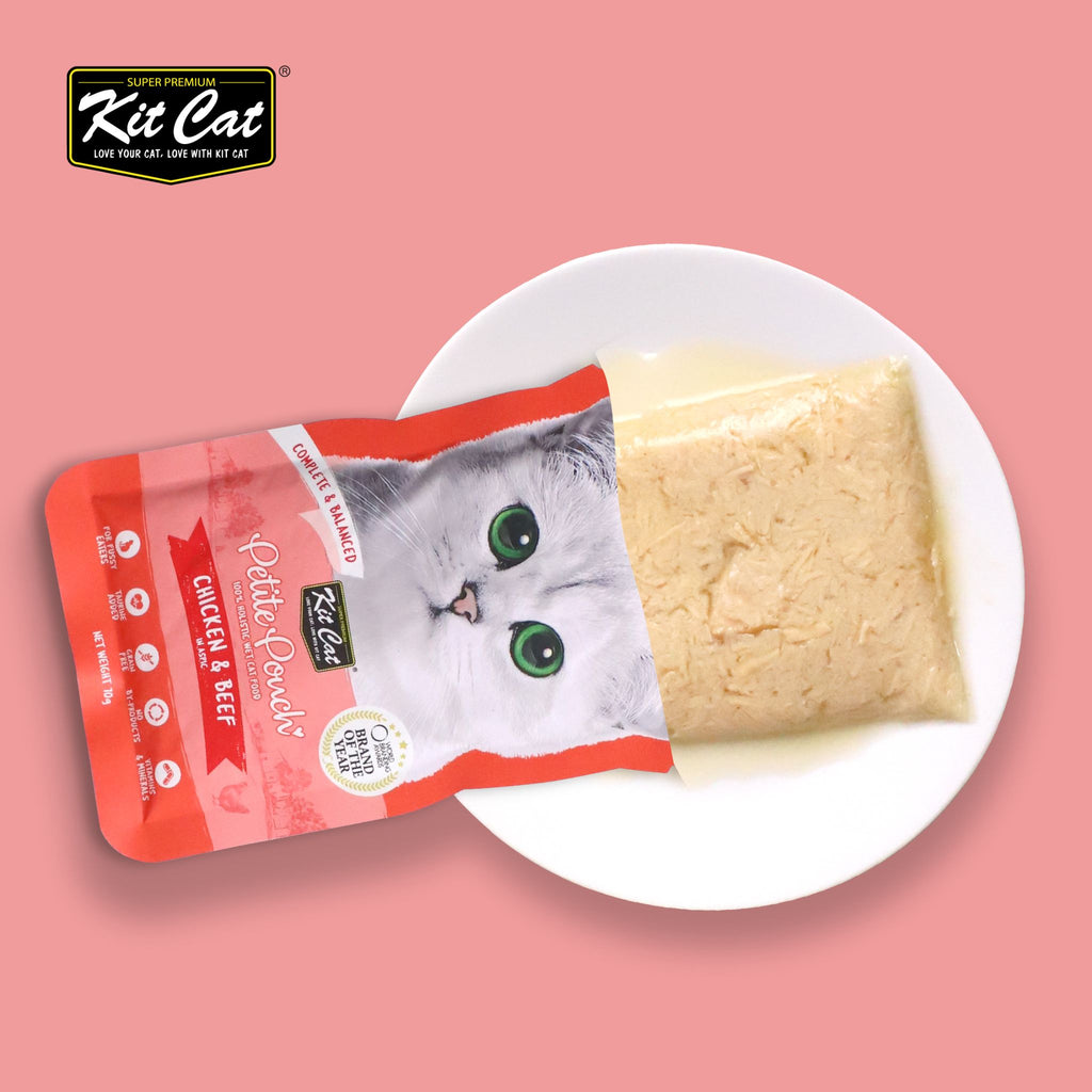 [CTN OF 24] Kit Cat Petite Pouch Complete & Balanced Wet Cat Food - Chicken & Beef in Aspic (70g)