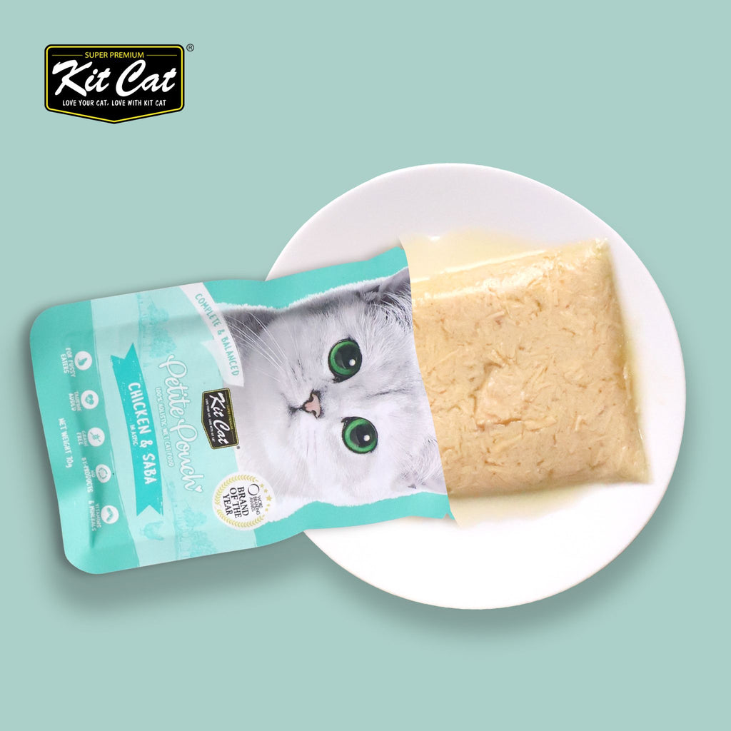 [CTN OF 24] Kit Cat Petite Pouch Complete & Balanced Wet Cat Food - Chicken & Saba in Aspic (70g)