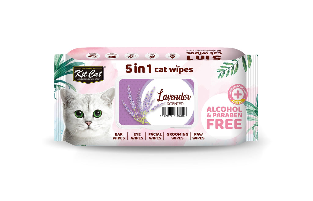 Kit Cat 5 in 1 Cat Wipes - Lavender (80pcs) | Paraben & Alcohol Free