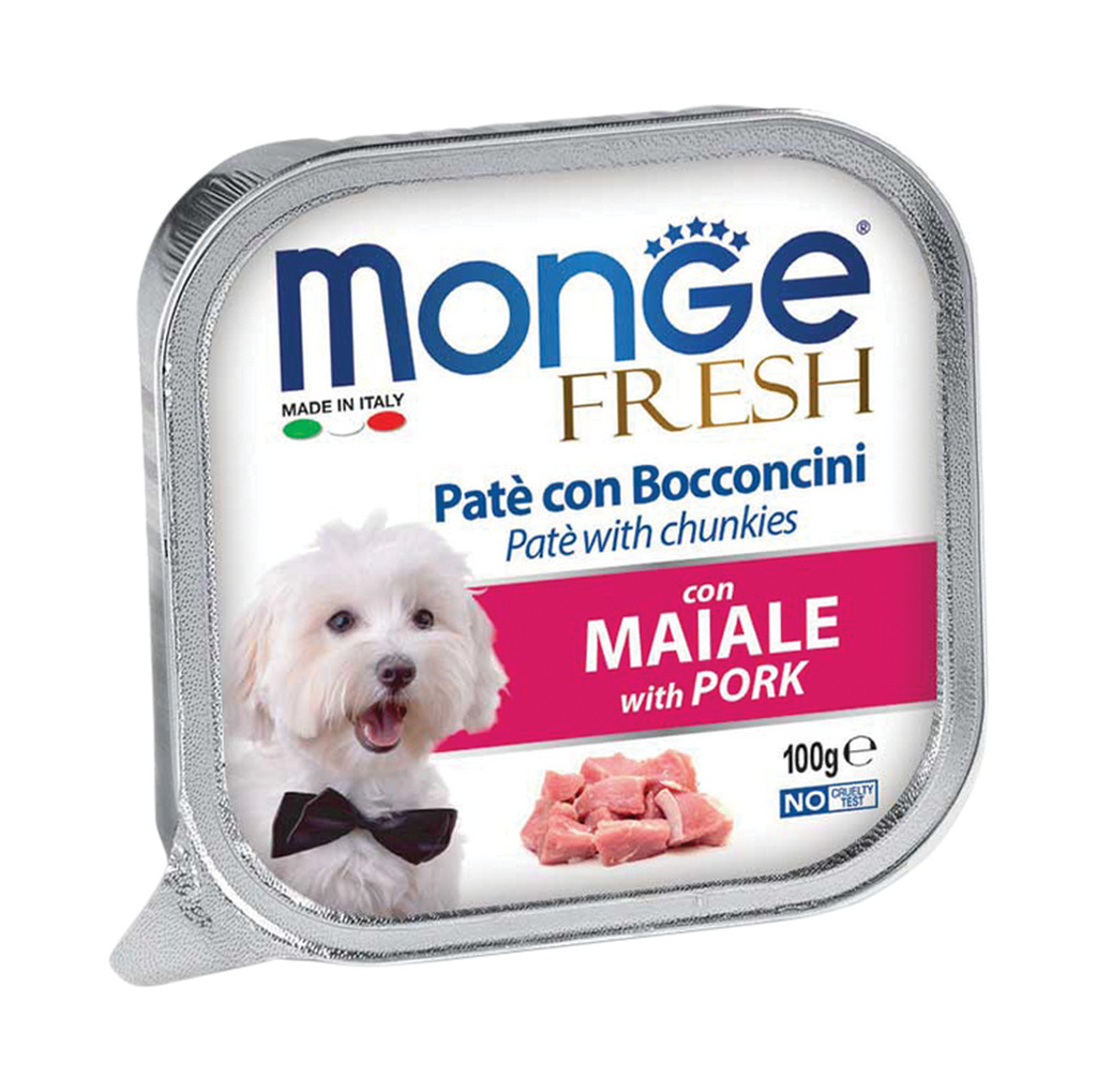Monge Fresh Pate & Chunkies Wet Dog Food - Pork (100g)