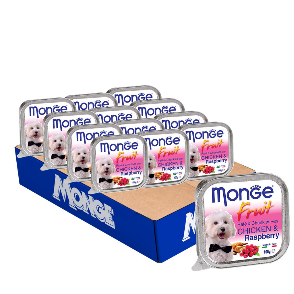 [CTN OF 32] Monge Fruits Pate & Chunkies Wet Dog Food - Chicken & Raspberry (100g)