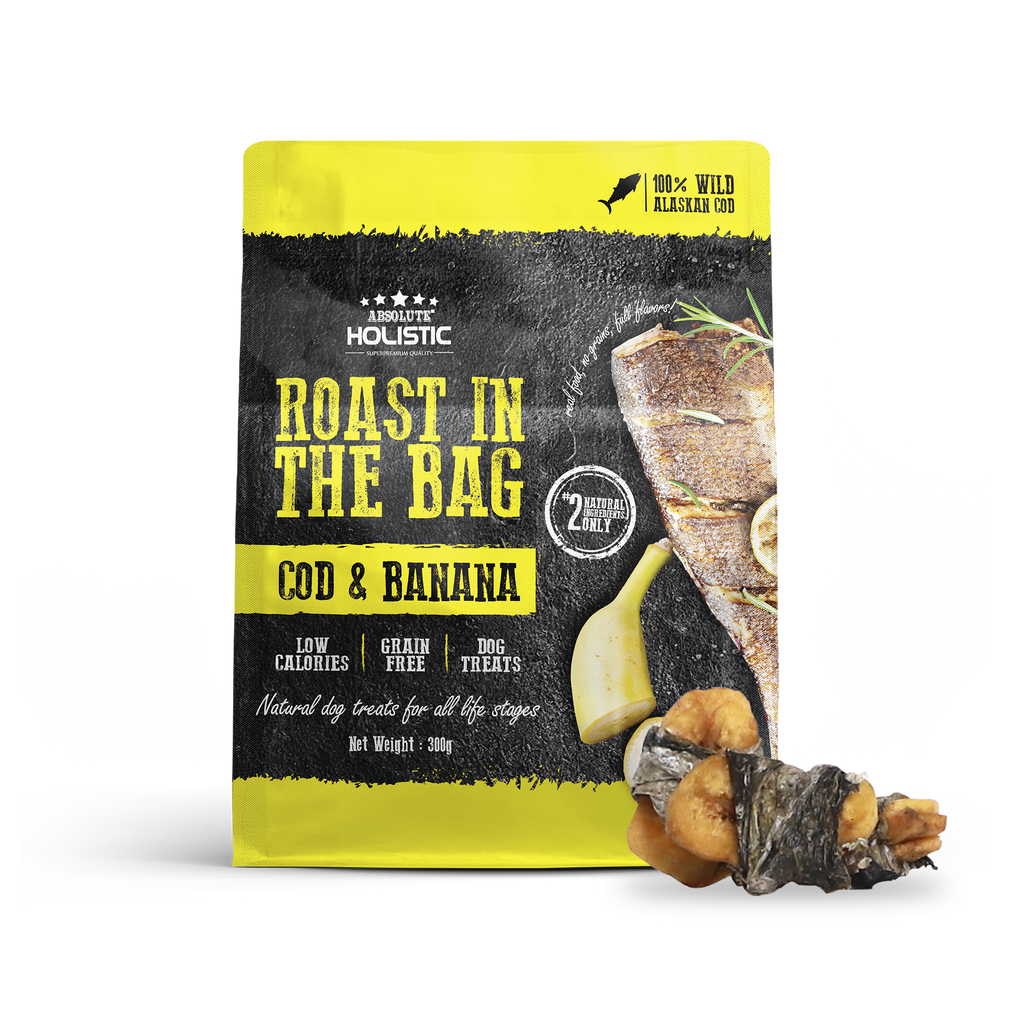 Absolute Holistic Roast In The Bag Natural Dog Treats - Cod & Banana (300g)