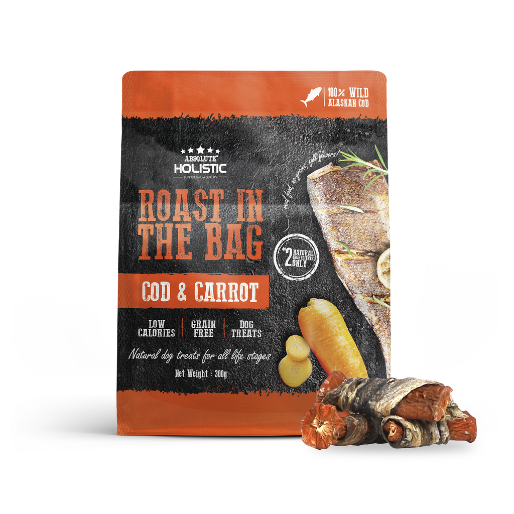 Absolute Holistic Roast In The Bag Natural Dog Treats - Cod & Carrot (300g)