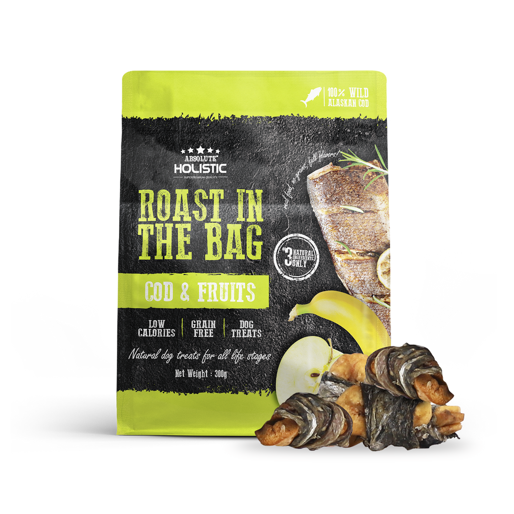 Absolute Holistic Roast In The Bag Natural Dog Treats - Cod & Fruits (300g)
