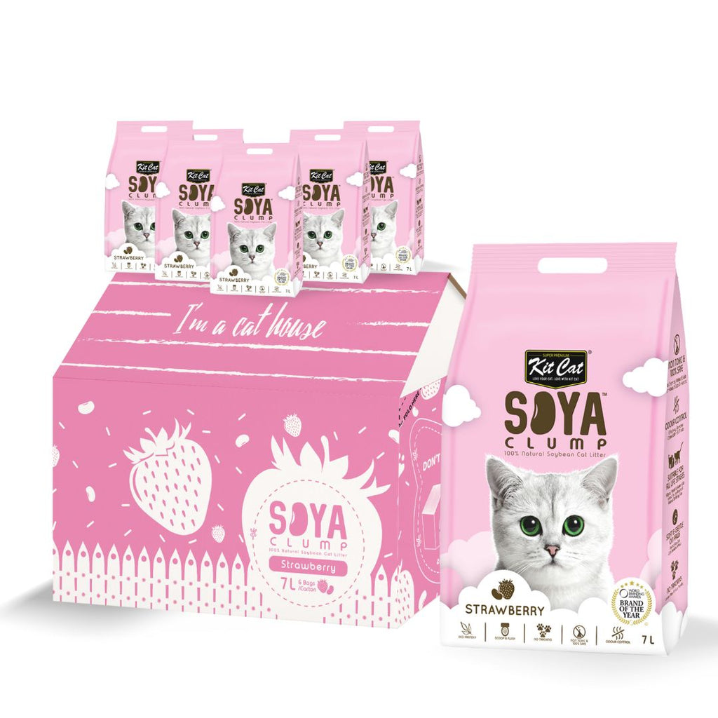 [CTN OF 6] Kit Cat Soya Clump Cat Litter - Strawberry (6x7L)