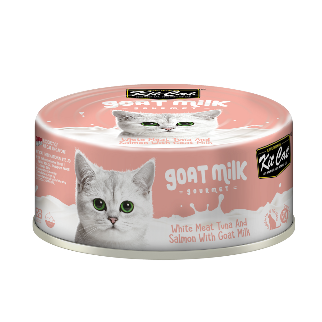 [CTN OF 24] Kit Cat Goat Milk Gourmet Canned Cat Food - Whitemeat Tuna Flakes & Salmon (70g)