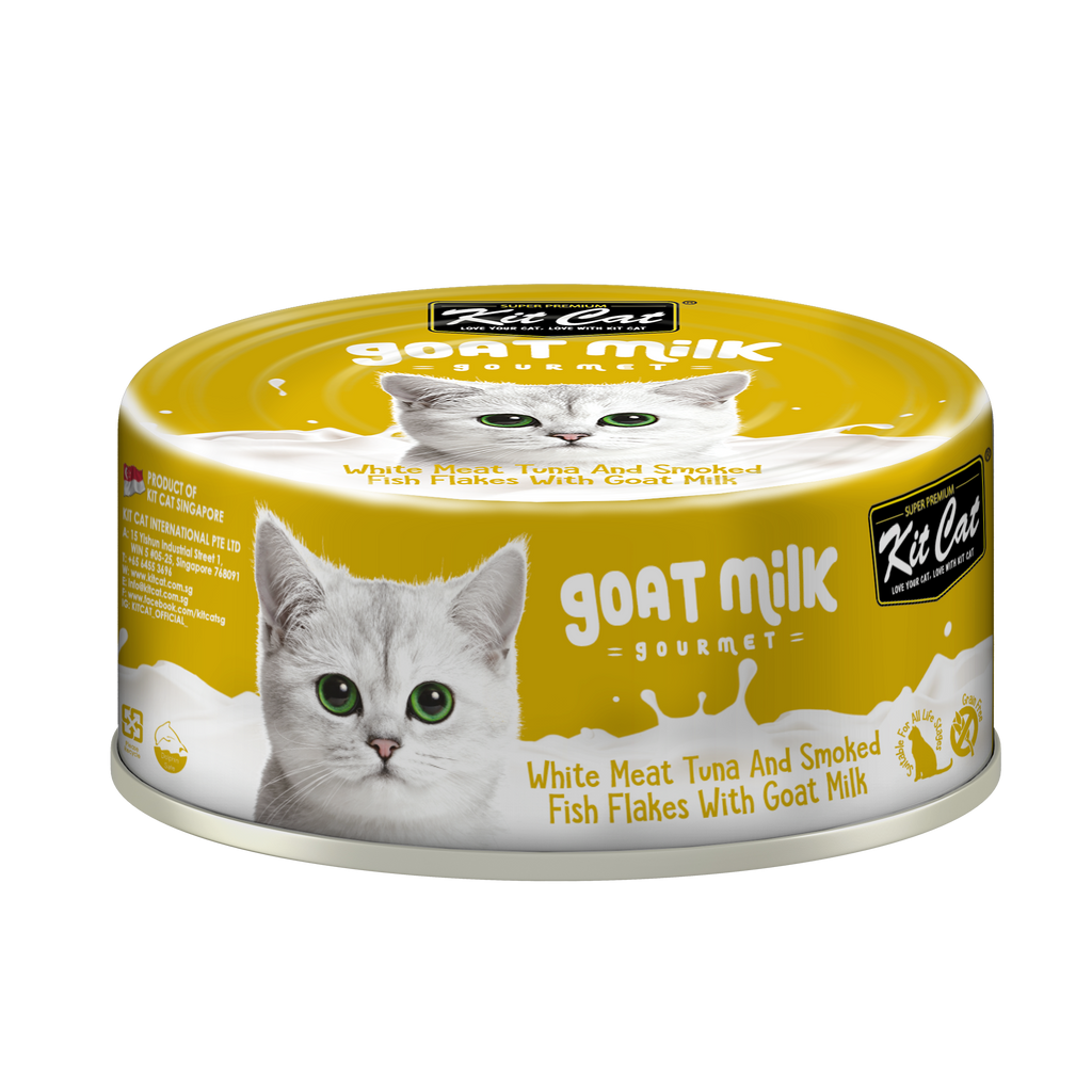 [CTN OF 24] Kit Cat Goat Milk Gourmet Canned Cat Food - Tuna & Smoked Fish Flakes (70g)