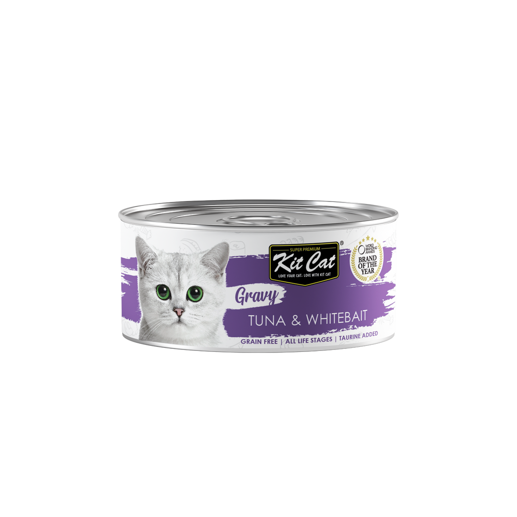[CTN OF 24] Kit Cat Gravy Cat Canned Food - Tuna & Whitebait (70g)
