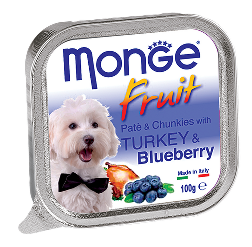 Monge Fruits Pate & Chunkies Wet Dog Food - Turkey & Blueberry (100g)