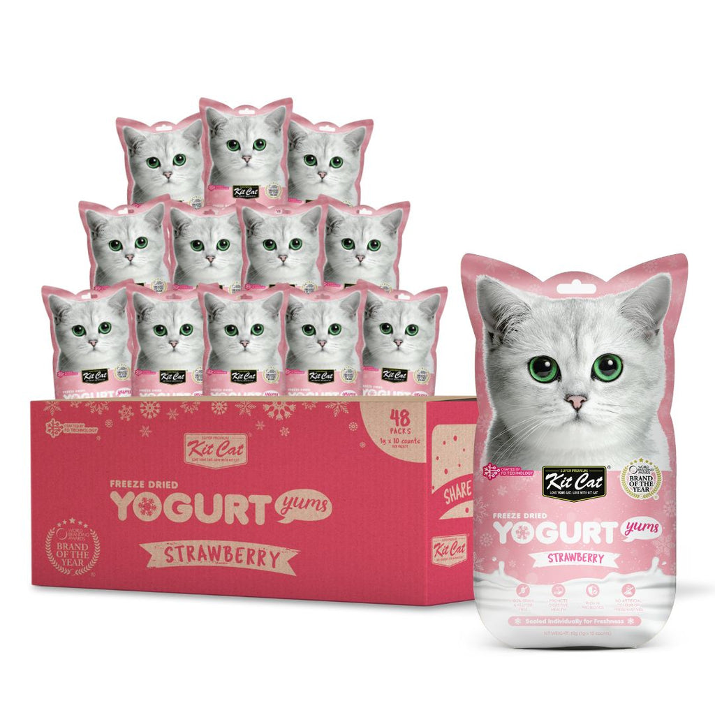 [CTN OF 48] Kit Cat Freeze Dried Yogurt Yums Cat Treats - Strawberry (10pcs/pkt)