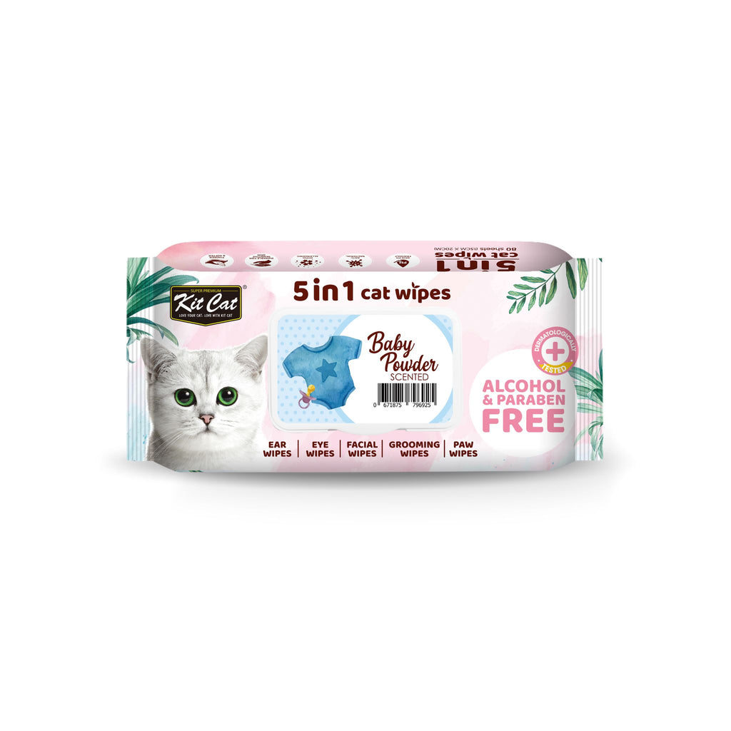 [CTN OF 12] Kit Cat 5 in 1 Cat Wipes - Baby Powder (12x80pcs) | Paraben & Alcohol Free[CTN OF 12] Kit Cat 5 in 1 Cat Wipes - Baby Powder (12x80pcs) | Paraben & Alcohol Free