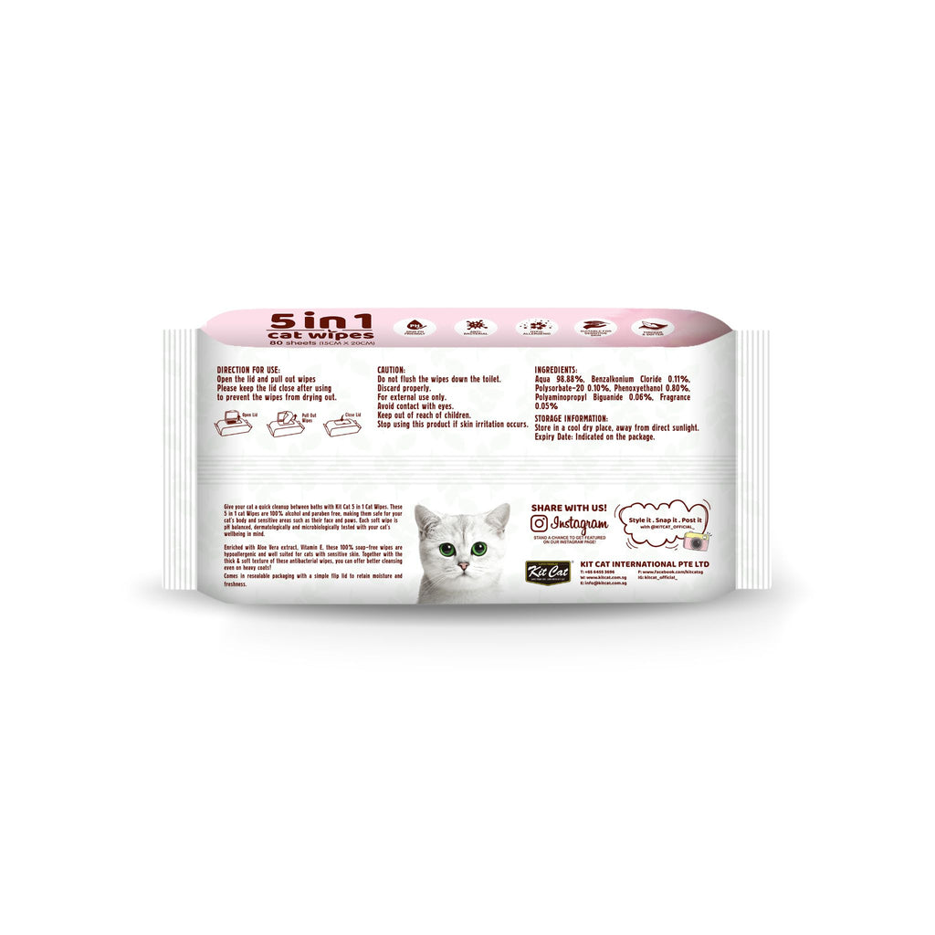 [CTN OF 12] Kit Cat 5 in 1 Cat Wipes - Coconut (12x80pcs) | Paraben & Alcohol Free