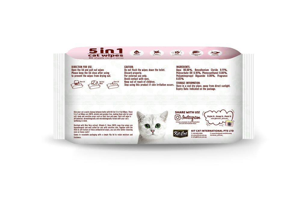 Kit Cat 5 in 1 Cat Wipes - Baby Powder (80pcs) | Paraben & Alcohol Free