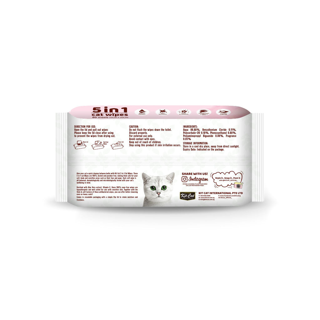 [CTN OF 12] Kit Cat 5 in 1 Cat Wipes - Lemon (12x80pcs) | Paraben & Alcohol Free
