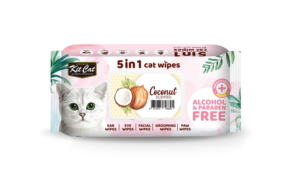 Kit Cat 5 in 1 Cat Wipes - Coconut (80pcs) | Paraben & Alcohol Free