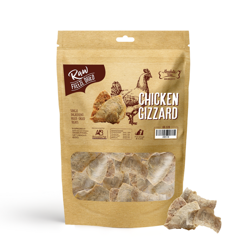 Absolute Bites Single Ingredient Freeze Dried Raw Treats for Dogs - Chicken Gizzard (65g)