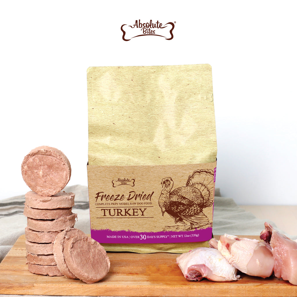 Absolute Bites Freeze Dried Raw Patty for Dogs - Turkey (12oz) | Prey Model Raw (PMR)