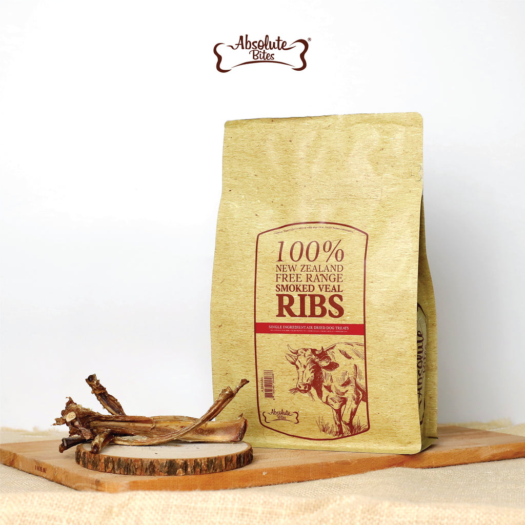 Absolute Bites Single Ingredient Air Dried Treats for Dogs - 100% New Zealand Grass Fed Free Range Smoked Veal Ribs (200g)