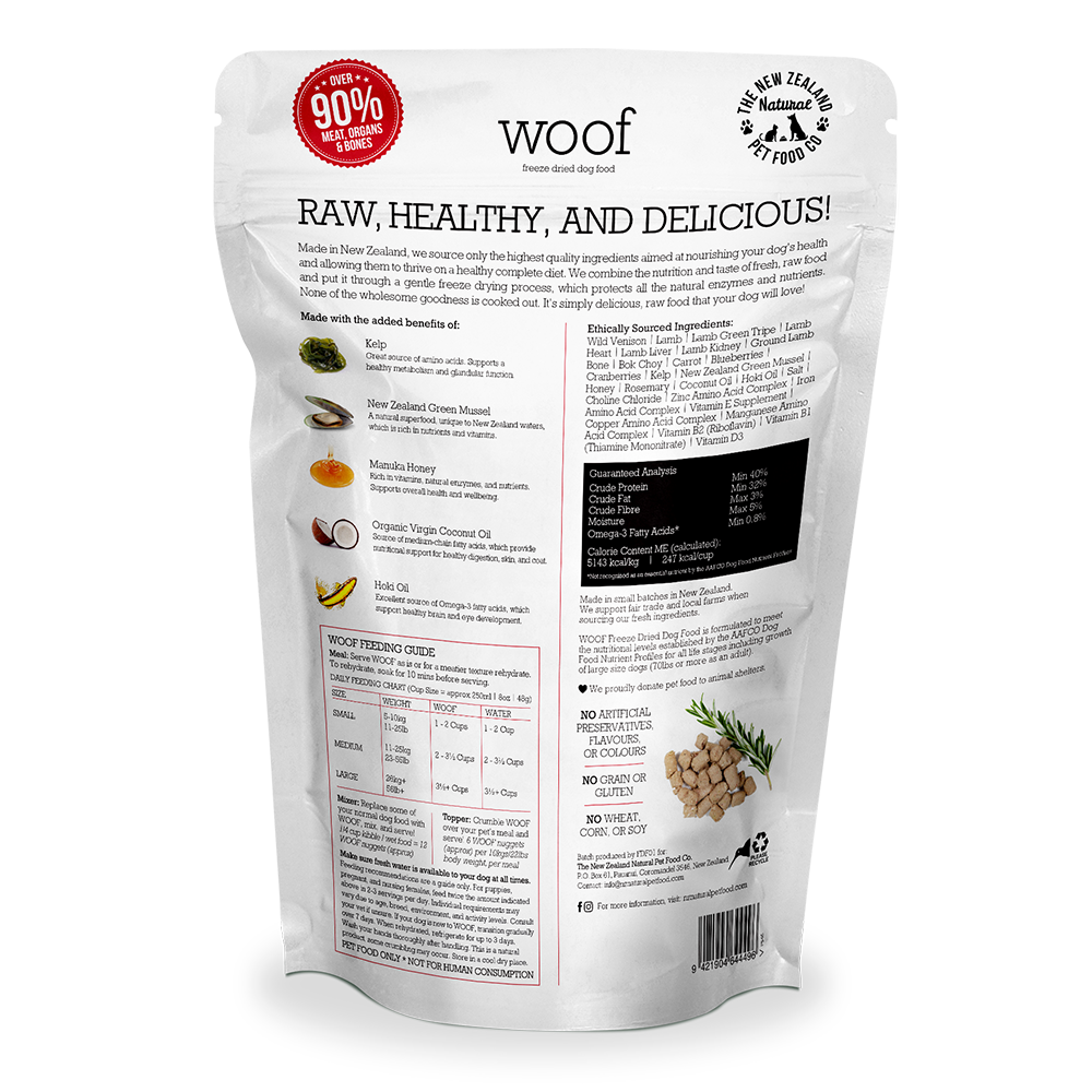 WOOF Freeze Dried Raw Dog Food - Wild Venison (1kg)