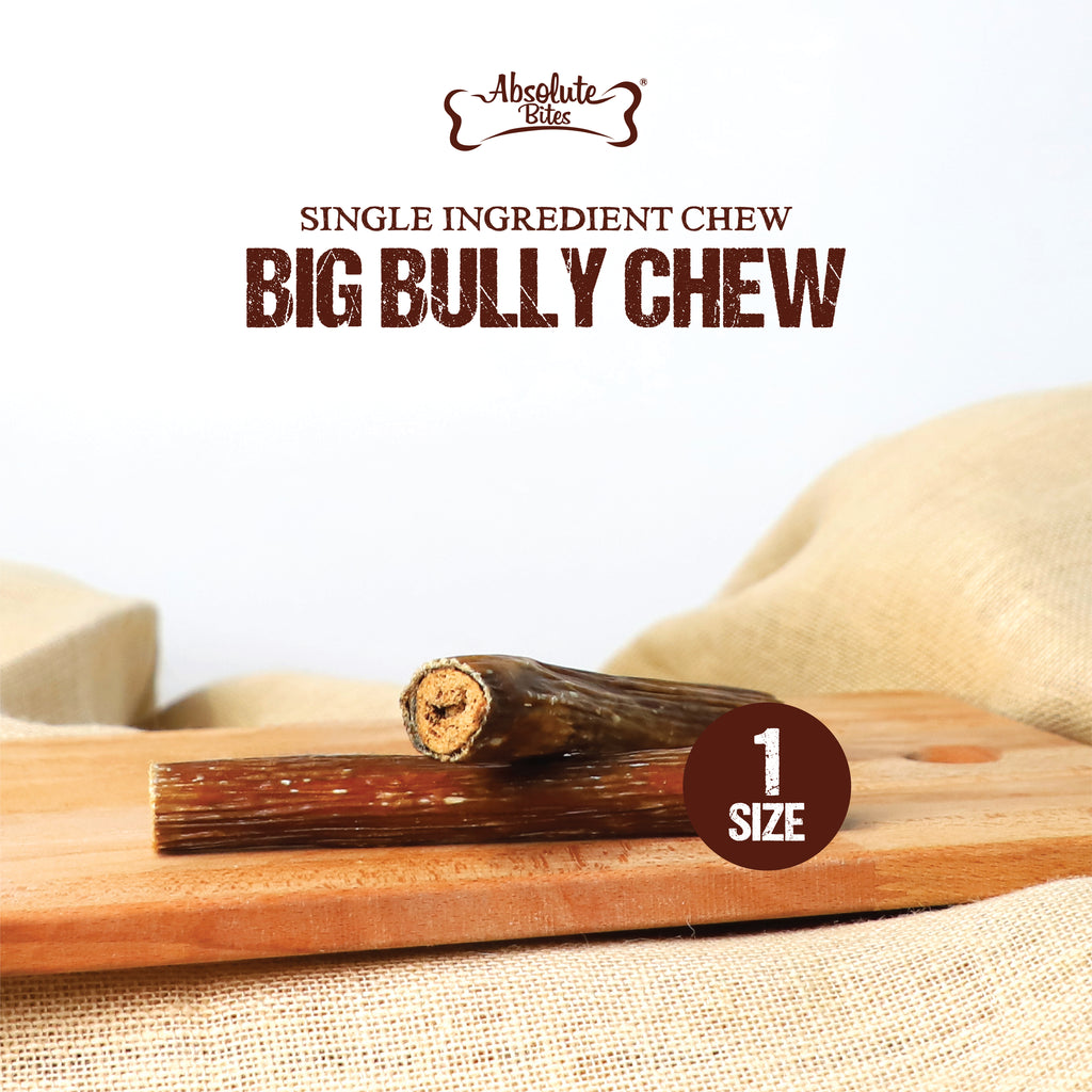 Absolute Bites Big Bully Chew, high-protein, natural beef chew for dogs.