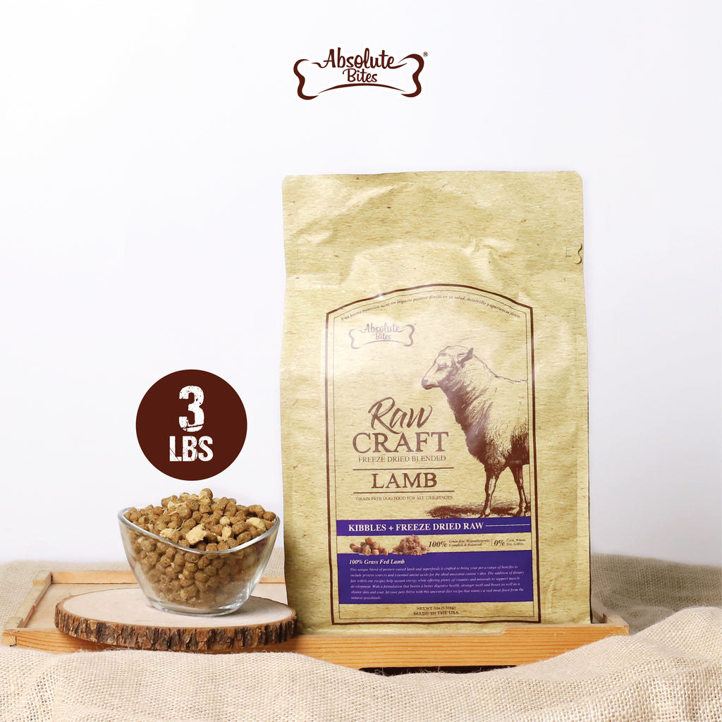 Absolute Bites Raw Craft Freeze-Dried Lamb Dog Food, high-protein, nutrient-rich meal made with premium lamb.