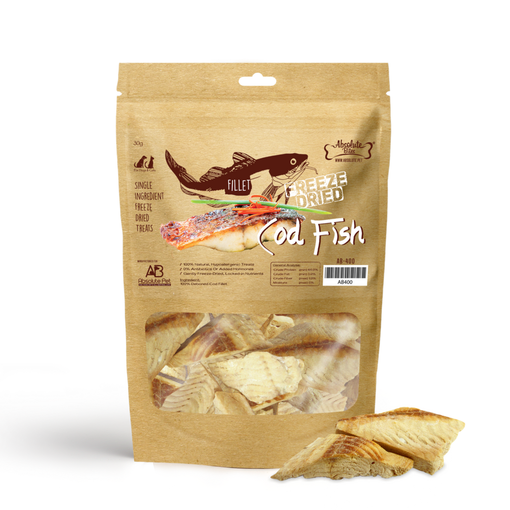 Absolute Bites Single Ingredient Freeze Dried Raw Treats for Cats & Dogs - Cod Fish Fillet (30g)