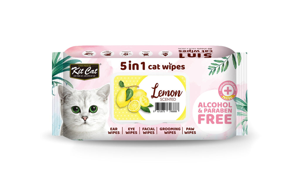 Kit Cat 5 in 1 Cat Wipes - Lemon (80pcs) | Paraben & Alcohol Free