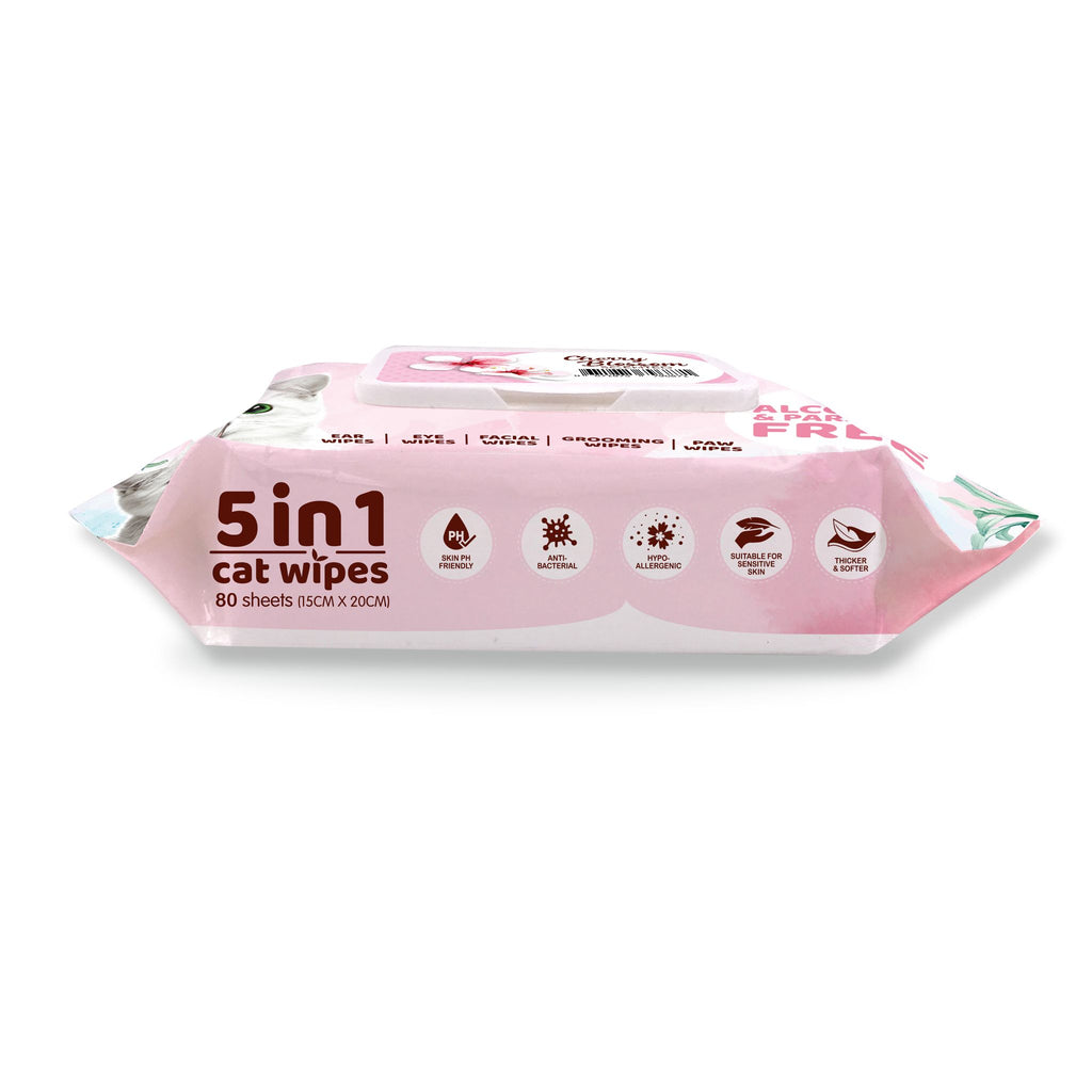 [CTN OF 12] Kit Cat 5 in 1 Cat Wipes - Cherry Blossom (12x80pcs) | Paraben & Alcohol Free