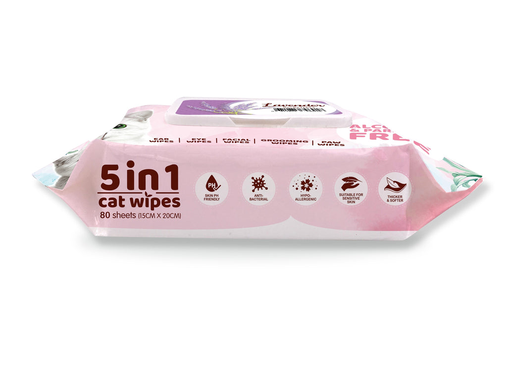 Kit Cat 5 in 1 Cat Wipes - Lavender (80pcs) | Paraben & Alcohol Free